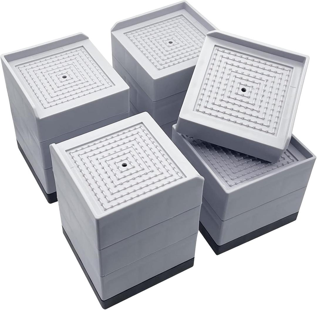 Bed Risers, Furniture Raise Blocks, 2,3 or 4 inch Stilts Heavy Duty for Bed Couch Desk Sofa Table Lifts, Furniture Legs Lifters Support up to 1300 Lbs (Light Grey, 4 Pack Set)