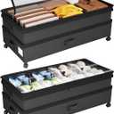 Kitstorack 2Pack Height-adjustable Under Bed Storage with Wheels, Under Bed Storage Containers,Under Bed Shoe Storage Organizer with Clear Window&Label, Suitable for Clothes Storage, Black