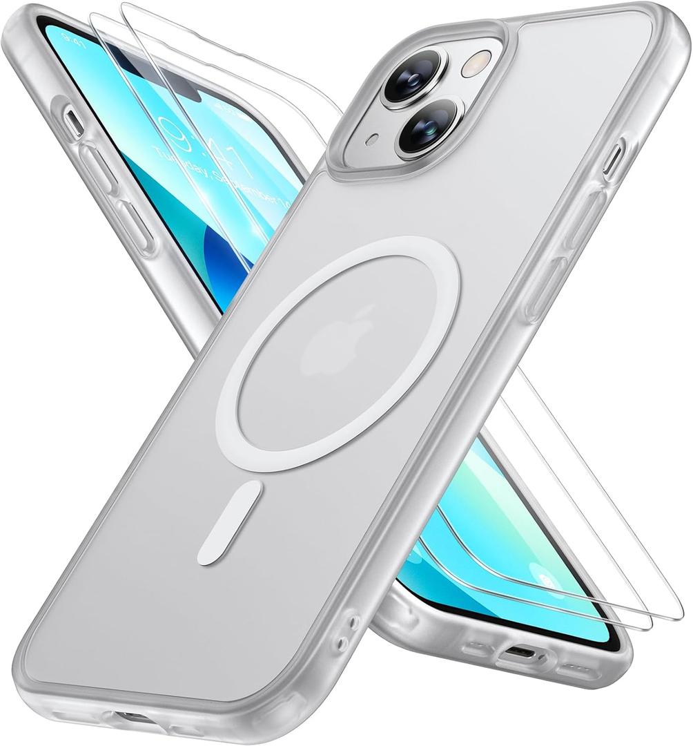Miracase Magnetic for iPhone 13 Case 6.1 inch (Compatible with MagSafe)with 2X Screen Protectors Military-Grade Protection, Anti-Fingerprint Translucent Matte Phone Case Cover, Frost Clear