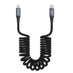 AGVEE 3ft Coiled Short USB-C to Lightning Charging Cable [MFI Certified] 30W PD Fast Charger Cord in Car for iPhone 14/13/12/11/XS/8/7/6/5 CarPlay, iPad, iPod, Dark Gray