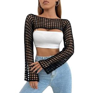 Womens Crochet Shrug Y2K Hollow Out Bolero Shrug See Through Cropped Knit Sweater Top , Small