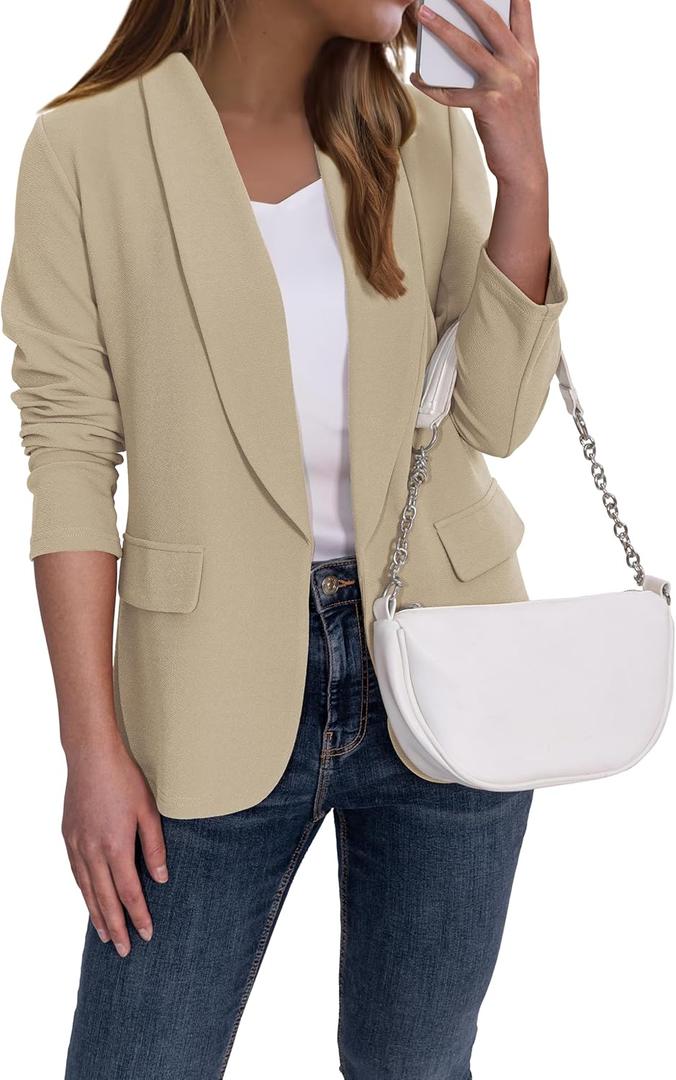 Ahlaray Women's Blazer Business Casual Lapel Collar Long Sleeve Open Front Work Office Suit Jackets Blazer, Medium, Apricot