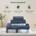 Modern Threads Floral Trail 6-Piece 100% Cotton Towel Set Reversible Yarn Dyed Jacquard - Includes 2 Bath Towels, 2 Hand Towels, 2 Washcloths Absorbent, Quick Dry, Soft & Durable Navy