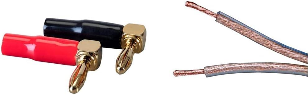 Monoprice 10 Pair Right Angle 24k Gold Plated Banana Speaker Wire Cable Screw Plug Connectors (121915) Black/Red & 50ft 12AWG Enhanced Oxygen-Free Copper Loud Speaker Wire Cable