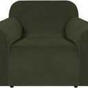 H.VERSAILTEX Stretch Velvet Armchair Cover Couch Covers 1 Cushion Chair Slipcover for Living Room Furniture Cover Crafted from Thick Comfy Rich Velour (Chair 31"-49", Olive)