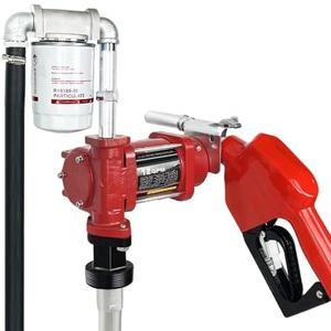 12V DC 12GPM Fuel Transfer Pump with Automatic Nozzle & Hose Kit for Gasoline Diesel Red with Particulate Filter