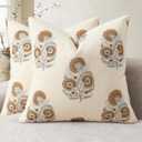 YCOLL Vintage Floral Print Pillow Covers 20x20 Set of 2 Patterned Accent Decorative Cushion Covers Modern Farmhouse Throw Pillow Covers for Sofa Couch Chair Bed Living Room Home Decor, Cognac Brown