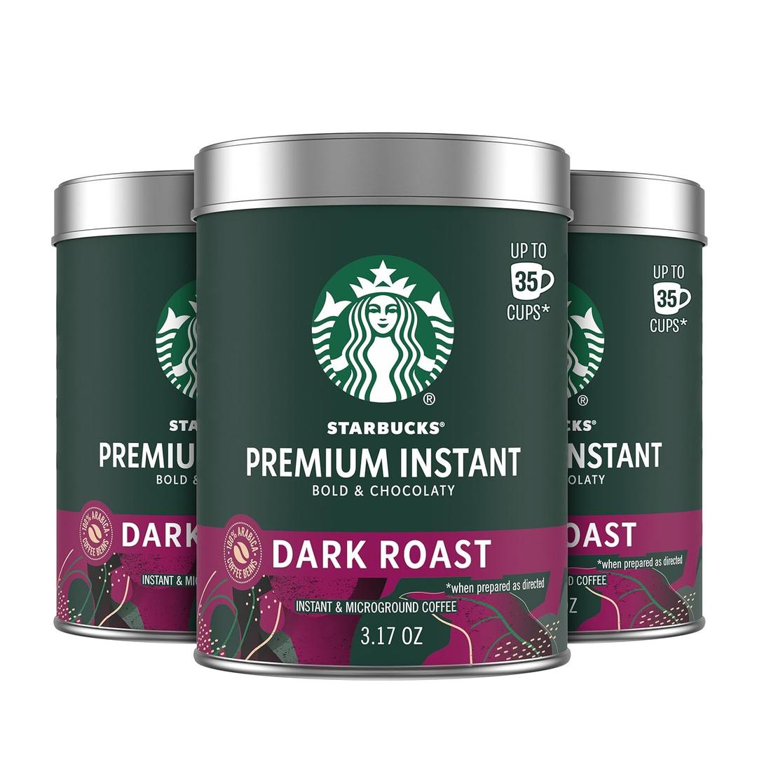 Starbucks Premium Instant Coffee, Dark Roast Coffee, Arabica Beans, Three 3.17 oz Tins (EXP 04/09/27)