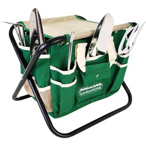 7-Piece Garden Tool Set with Folding Stool & Storage Tote