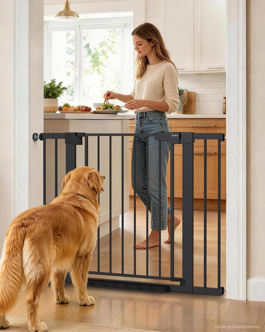 Cumbor 30-43" Baby Gate for Doorways, Auto-Close Walk-Thru Dog Gate, Black