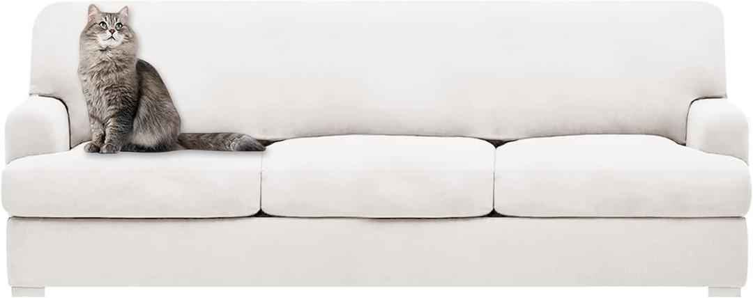 molasofa T Cushion Sofa Slipcovers with 3 Individual T Cushion Shape Seat Covers for Home Dcor, 4 Pieces Stretchable, Washable, Non-Pilling, Non-Slip T Cushion Slipcover (Sofa, White)