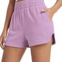 ODODOS Women's Sweat Shorts Cotton French Terry Curved Hem Workout Casual Relaxed Lounge Shorts with Pockets, Lilac, Large (Purple, L)