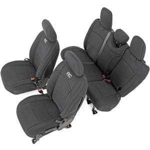 Rough Country Neoprene Seat Covers for Jeep Wrangler JL 4-Door (2018-2024) w/No Rear Arm Rest - Waterproof & UV Resistant, Foam Padded, Front & Rear Seat Cover Set