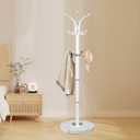 Metal Coat Rack Stand with Natural Marble Base, Modern Coat Rack Freestanding, 360°Rotary Coat Racks with 14 Hooks, Heavy Duty Coat Hall Tree Hanger Stand for Entryway, Office (White)