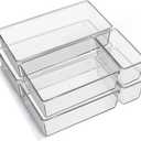 6 Pack Large Clear Plastic Drawer Organizer Trays, Acrylic Kitchen Drawer Organization and Storage Dividers, Non-Slip Storage Bins for Makeup, Kitchen Utensils, Bathroom, Jewelries and Office Desk