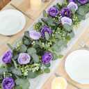 TOCHGREEN 2 Pack 13Ft Artificial Eucalyptus Flower Garland with Purple Roses, Fake Rose Flower Greenery Garland Floral Vines for Wedding Home Party Table Runner Decor (Purple, 2PCS)