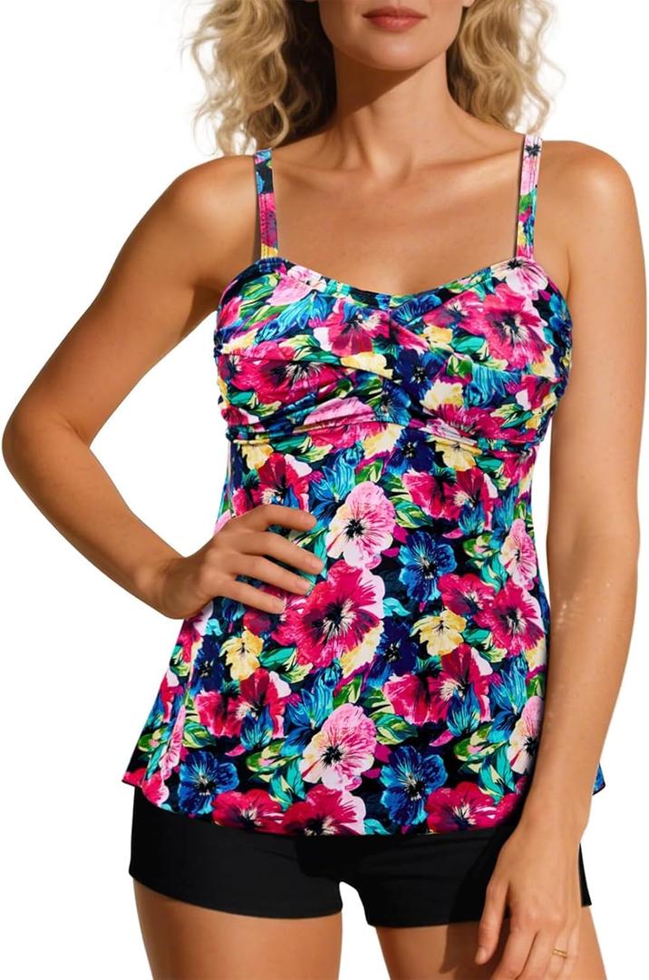 Century Star 2026 Modest Tankini Swimsuits for Women | Tummy Control Two Piece Bathing Suit | Tops with High Waisted Shorts, XL