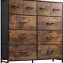 WLIVE Dresser for Bedroom with 10 Drawers, Wide Fabric Dresser for Storage and Organization, Bedroom Dressers, Chest of Drawers for Living Room, Closet, Hallway, Rustic Brown Wood Grain Print