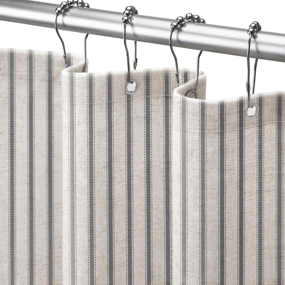 Stripe Farmhouse Shower Curtain, Vintage Linen Shower Curtains for Bathroom 72 X 72 Grey
