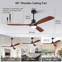 Dimmable 60 Inch Wood Large Ceiling Fans with Lights and Remote Control - Black Big Outdoor Ceiling Fan with Light 3 Blades Outdoor Ceiling Fans for Patios Bedroom Ceiling Fan with Lights