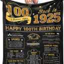 Birthday Gifts for 100 Year Old Woman, 100th Birthday Gifts for Women Men, 100th Birthday Gift Ideas Throw Blanket 60x50 Inch, Happy 100th Birthday Decorations for Women Men, 1925 Birthday Gifts