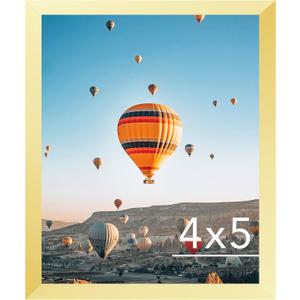 JCJMY 4x5 Picture Frame Gold for Wall Hanging or Tabletop, Wall Mounting Horizontally or Vertically, 4 x 5 Wall Gallery Poster Photo Frame with Shatter Resistant Plexiglass, Gold
