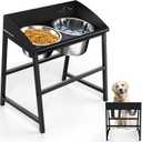Elevated Dog Bowls Large Breed, 15" Tall No Spill Tilted Water Bowl for Dogs with Stand, Full Metal & Stainless Steel Raised Dog Bowl Design for Indoor and Outdoor Use