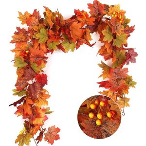 RECUTMS 2 Pack Fall Garland Maple Leaves Outdoor 5.8Ft/Pieces Fall Hanging Vine Garland Autumn Foliage for Thanksgiving Dinner Christmas Halloween Fireplace Door Mantle Garden Fence Porch Arch Decor (Ayellow)