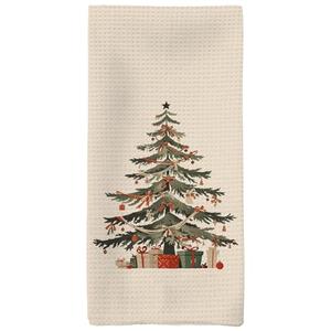 Tzhim Christmas Kitchen Towels - Red Bow Ribbon Christmas Tree Hand Towels, Dish Towels & Tea Towels for Kitchen & Bathroom Decor - 16x24inch
