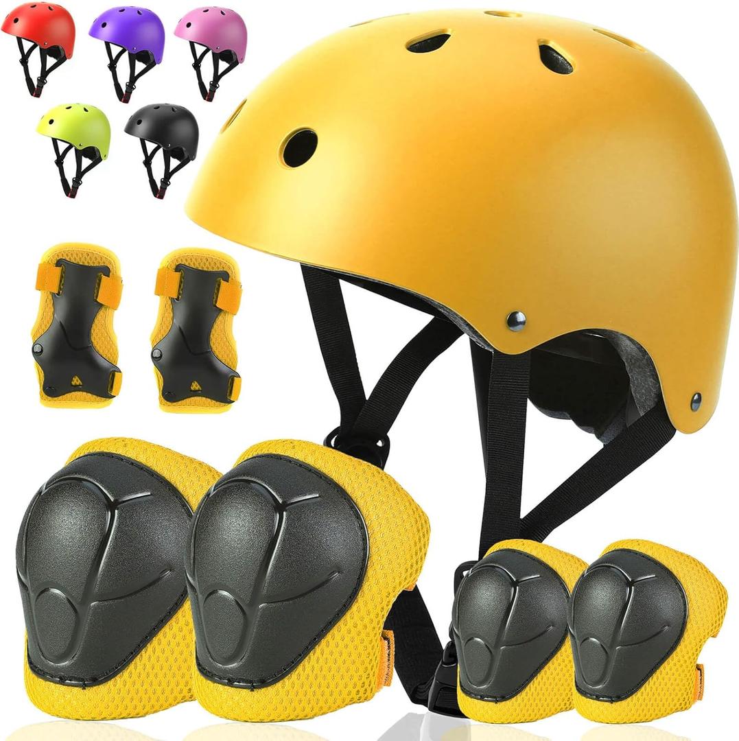 Toddler Kids Bike Helmet Set - Adjustable Cycling Helmet with Knee, Elbow Pads & Wrist Guards Sport Protective Gear Little Kid (Small: 20.1"-21.2"/51-54cm, Yellow)
