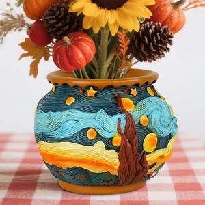 U WONDERFUL Plant Pots with Drainage Holes - Cute Unique Starry Sky Theme Flower Pots - Decorative Planter for Indoor/Outdoor, Funny Plant Pots for Home Garden Decor