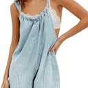 Denim Romper Overall Shorts for Women Adjustable Strap Tie Backless Jean Rompers Bib Shortalls with Pockets Summer (Large, Light Blue)