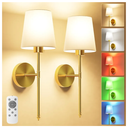 Battery Operated Wall Sconce Set of 2,Gold Wireless Wall Sconce with 5200mAh Dimmable Detachable Bulbs and Remote, 10 Colors Rechargeable Sconces Decor for Bedroom Living Room Hallway