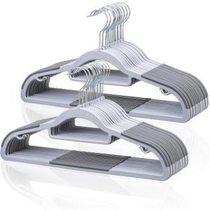 Tonswachic Pack of 30 Coat Hangers, Space-Saving Plastic Clothes Hangers, Non-Slip, 0.2 Inches Slim, 360 Swivel Silver Hook for Shirts, Pants, Suit & Wet/Dry Garments, Light and Dark Gray