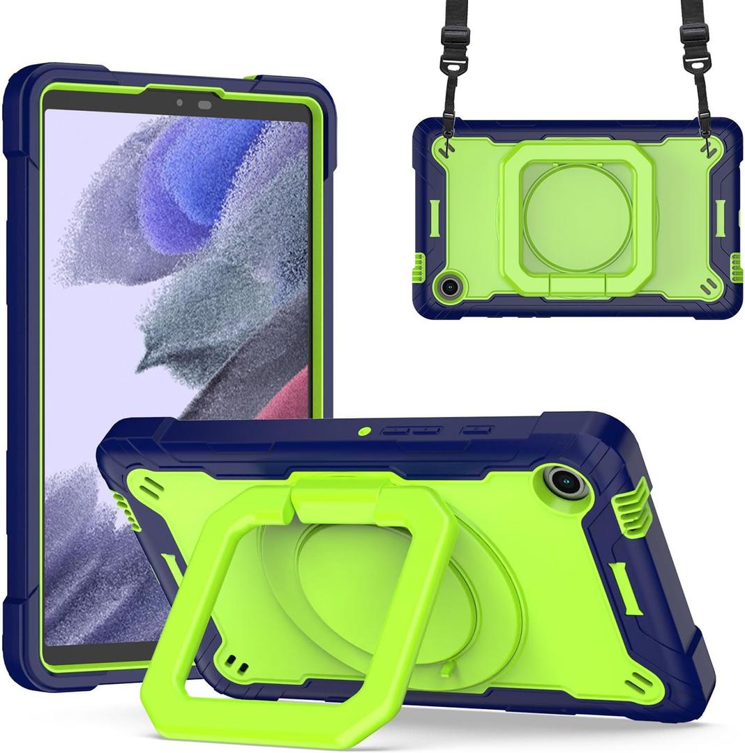 Case for Samsung Galaxy Tab A9 8.7" Inch (SM-X110/X115/X117) 2023 Released - Heavy Duty Impact Resistant Case Cover with Rotating Ring Stand + 1 Stylus (Navy Blue/Green)