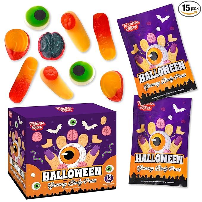 15 Pack Halloween Gummy Body Parts - 5 Pcs Per Bag (75Pcs Per Box ) Holiday Themed Gummy Candy – Trick Or Treat Delicious Candys - Bulk Halloween Candy’s Great Use, For Kids, Trick or Treat, Party Favor, Classrooms, Goodie Bags