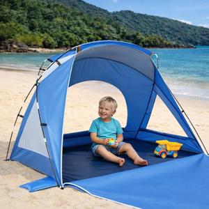 Beach Tent, Portable Sun Shelter for 8 Person with UPF 50+ UV Protection, Easy Setup Waterproof Beach Shade Canopy Cabana for Family Outdoor and Picnics, Fishing with Carrying Bag (Blue)