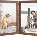 FOREV 8x10 Double Picture Frame Wooden Hinged Photo Frame Definition Glass Stand Vertically on Desktop or Tabletop Rustic Wood