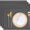 LANDVIEW Cloth Placemats Set of 6, Cotton Linen Blend Machine Washable Durable Linen Table Mats, Heat Resistant Placemats Wrinkle Free Place Mats for Dining Table, Easy to Clean (Dark Grey, 6)