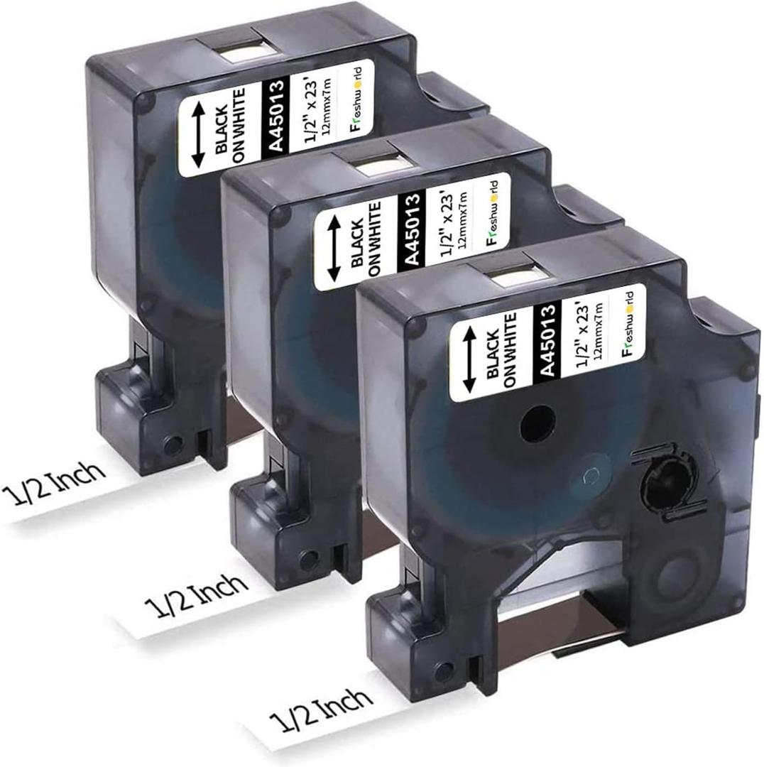 3-Pack Label Maker Tape Compatible with DYMO D1 Label Tape 45013 S0720530 Replace for D1 A45013 Refills, Black on White, 1/2 In x 23Ft, for Dymo LabelManager 160 420P 210D 280 360D PnP 220P 260P 500TS