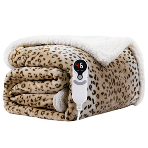 Electric Heated Blanket Full Size 72"x84" - Microplush & Sherpa Fabric Dual-Sided, 9 Heat Settings & 10 Hours Auto Off, Cozy Warming Throw for Office or Bed, Machine Washable, Beige Leopard Print