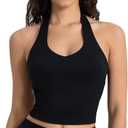 icyzone Halter Sports Bra for Women, Padded Workout Yoga V Neck Crop Tank Tops S