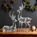 EverZenHub Christmas Reindeer Figurines - Resin Deer Statues for Home Dcor, Xmas Tabletop Decor, Fireplace Mantel, Shelf & Cabinet Ornaments (Set of 2 Elk Sculptures) (Clear)