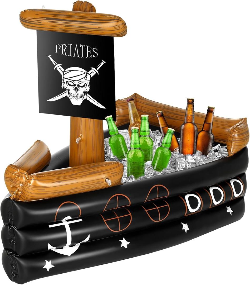 Zhanmai Halloween Inflatable Pirate Ship Drink Cooler Inflatable Serving Bar Food Container for Summer Halloween Pirate Birthday Party Favor Supplies Decorations(Vintage Color,Cool)
