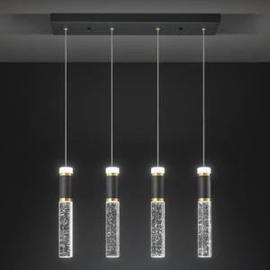 4-Light Pendant Light Fixture, Dimmable LED Kitchen Island Lighting with Bubble Crystal Shades, Modern Black Gold Metal for Dining Room, Foyer, Easy Installation