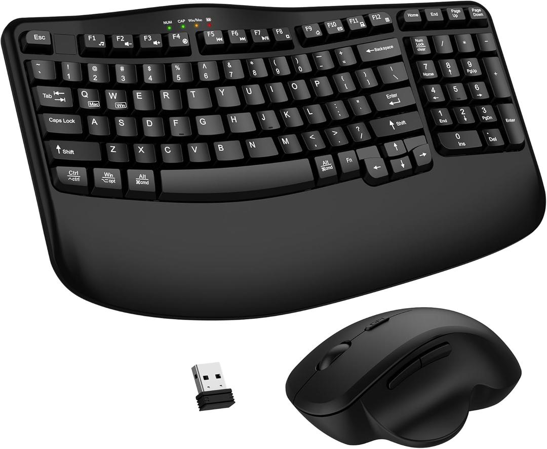 Wireless Keyboard and Mouse Combo, 2.4G Wave Keys Ergonomic Keyboard with Wrist Rest and 3 Level DPI Advanced Wireless Ergonomic Mouse, Natural Typing for Windows, Mac OS Desktop Laptop