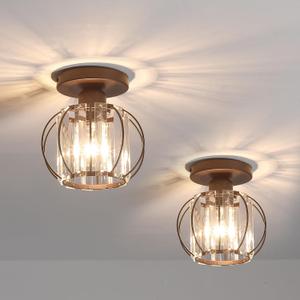 winsmart Hallway Ceiling Light Fixtures 2-Pack, Mini Semi Flush Mount Ceiling Light with Crystal, Small Oil Rubbed Bronze Ceiling Lights for Hallway Bathroom Laundry Room and Kitchen.