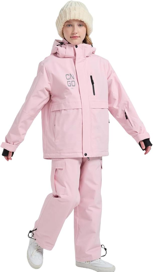 WOWULOVELY Girls and Boys 2 Piece Snow Pants and Jacket Snow Suit for Kids Toddler Snowsuit Waterproof Insulated Snowboard (14, Pink)