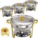 Chafing Dishes for Buffet 4 Pack, 5 QT Round Chafing Dish Buffet Set Chafers and Buffet Warmers Sets,Stainless Steel Food Warmers for Parties Catering Weddings Event Holiday,Gold and Silver