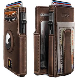 miyozi Airtag Wallet for Men,with Money Clip 10 Cards Metal Case Smart Slim Pop Up Credit Card Holder Flip with Magnetic Closure RFID Blocking wallet with Gift Box